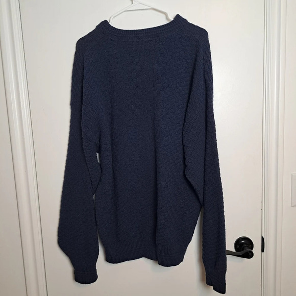 Scottish Isle Navy Blue Knit Golf Print Embroidered Oversized Sweater Size Large - Picture 3 of 5